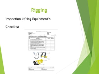 2
7
Rigging
Inspection Lifting Equipment’s
Checklist
 