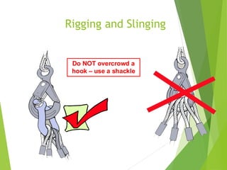 Rigging and Slinging
3
5
Do NOT overcrowd a
hook – use a shackle
 