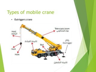 6
Types of mobile crane
• Outriggers crane
 