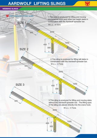 AARDWOLF LIFTING SLINGS
WEBBING SLINGS
FOR HANDLING STONE SLABS
FOR HANDLING STONE SLABS
 