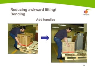 26
Reducing awkward lifting/
Bending
Add handles
 