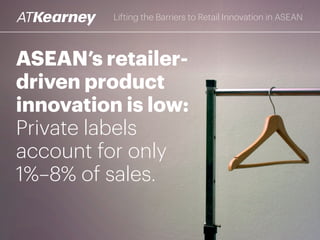 ASEAN’s retailer-
driven product
innovation is low:
Private labels
account for only
1%–8% of sales.
Lifting the Barriers to Retail Innovation in ASEAN
 