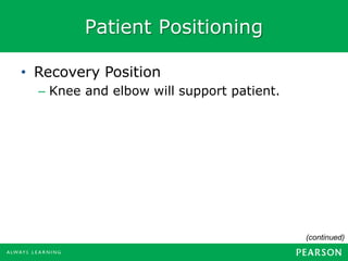 Patient Positioning
• Recovery Position
– Knee and elbow will support patient.
(continued)
 