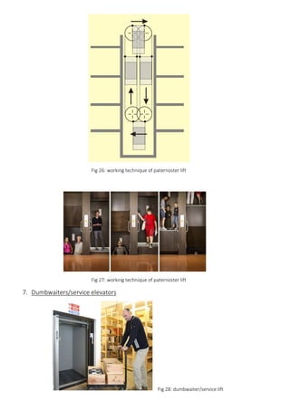 Fig 26: working technique of paternoster lift
Fig 27: working technique of paternoster lift
7. Dumbwaiters/service elevators
Fig 28: dumbwaiter/service lift
 