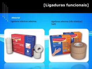 Hugo Pedrosa 2009 [Ligaduras funcionais] Material Ligaduras elásticas adesivas Ligaduras adesivas (não elásticas) TAPE 