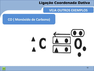 10
VEJA OUTROS EXEMPLOS
CO ( Monóxido de Carbono)
 