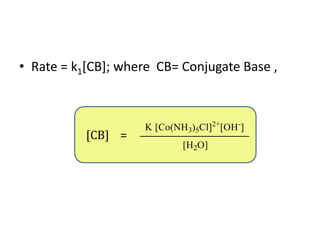 • Rate = k1[CB]; where CB= Conjugate Base ,
[CB] =
 