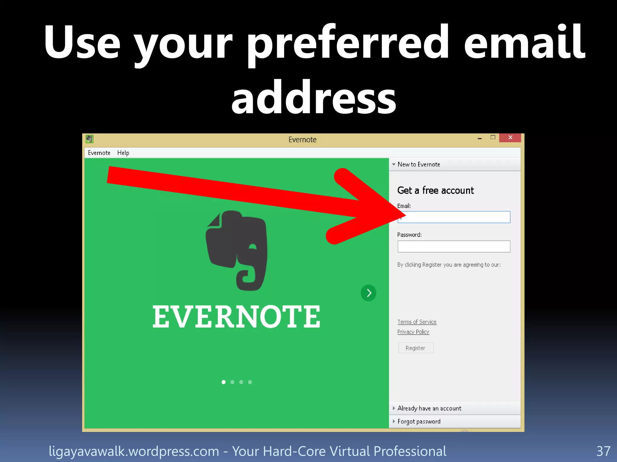 ligayavawalk.wordpress.com - Your Hard-Core Virtual Professional 37
Use your preferred email
address
 