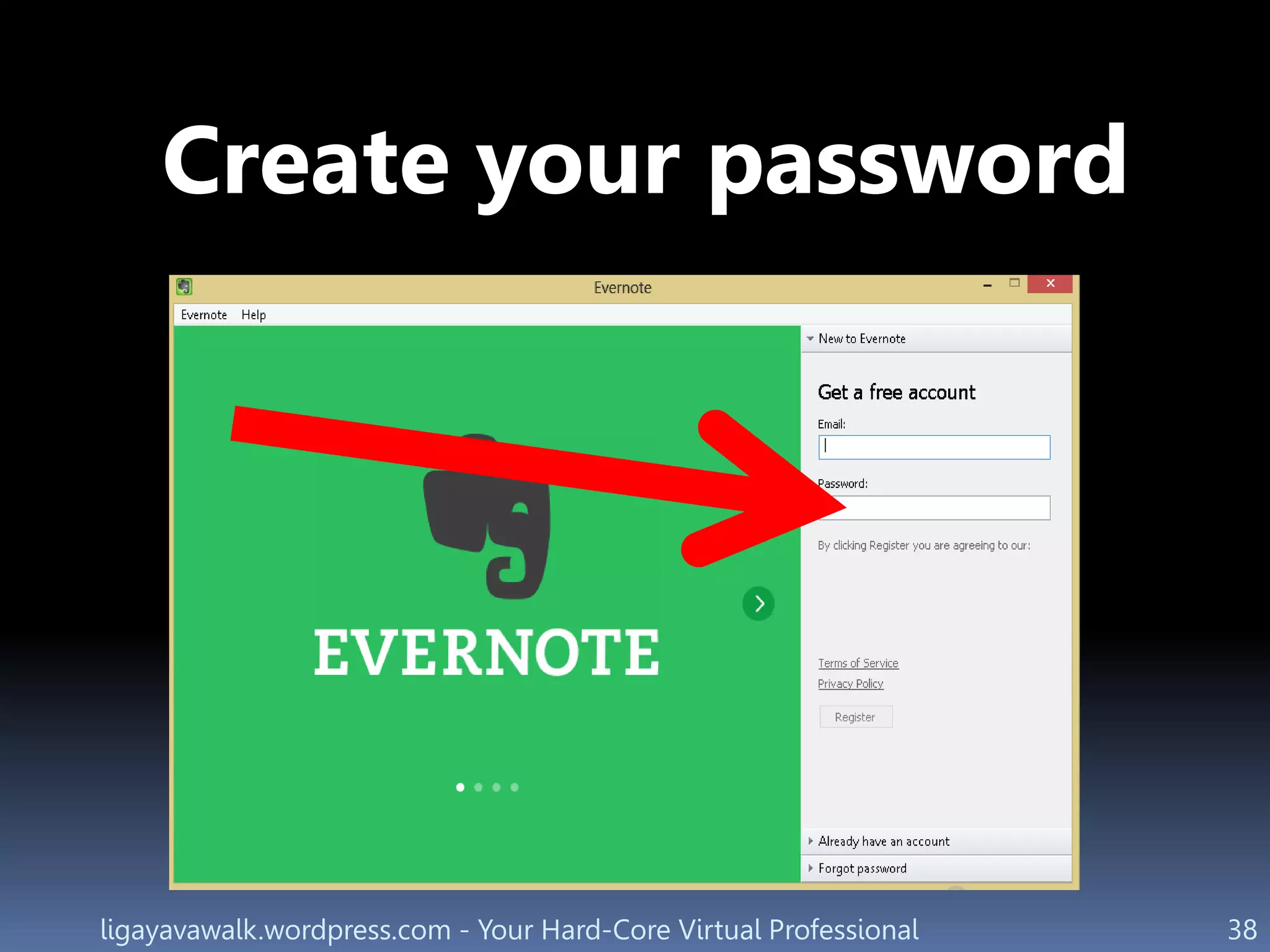 ligayavawalk.wordpress.com - Your Hard-Core Virtual Professional 38
Create your password
 