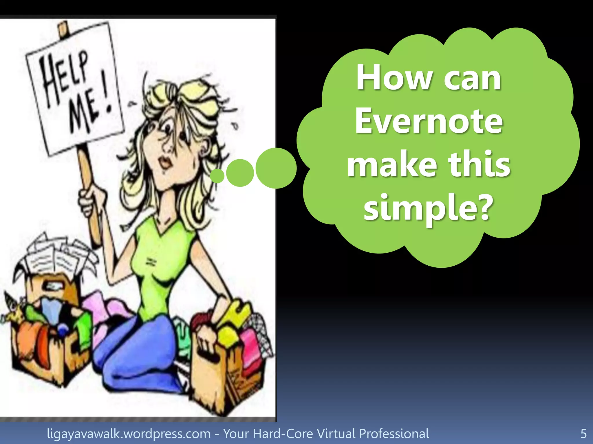 ligayavawalk.wordpress.com - Your Hard-Core Virtual Professional 5
How can
Evernote
make this
simple?
 