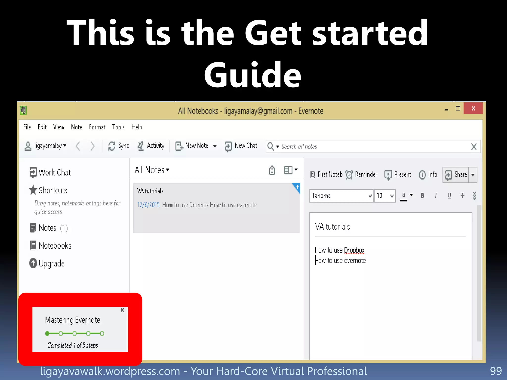 ligayavawalk.wordpress.com - Your Hard-Core Virtual Professional 99
This is the Get started
Guide
 