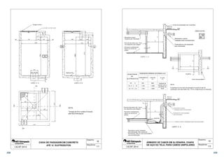    
Declive 5% 
L-11/12 x 11/12 x 1/4 
18 
 
Tampão de ferro fundido fornecido 
pela AES Eletropaulo. 
Desenho: 
Sequência: 
Tampão de ferro 
  
  
 
 
 
 
  
 
CORTE A - A CORTE B - B 
 
 
 
 
 
NOTA: 
CAIXA DE PASSAGEM EM CONCRETO 
ATÉ 12 ELETRODUTOS 
 
 
   
 
   
 
 
 
 
LIG BT 2014 1/1 
 
Eletrodutos a serem 
instalados pelo interessado 
Limite de propriedade com via pública 
Nível do 
passeio Rua 
Eletrodutos a serem 
instalados pela Concessionária 
Embocadura a ser preparada 
pelo interessado 
EMBOCADURA 
 
  
 
Limite de propriedade 
 
PLANTA 
NOTA: 
A espessura (e) da caixa de passagem é função do tipo de 
construção: (em tela malha máx. 13 mm, chapa de aço ou alvenaria). 
 
  
 
 
 
 
Porta de tela malha máx. 13mm 
com dispositivo para selagem 
Pavimento imediatamente 
inferior ao nível da via 
pública 
DIMENSÕES MÍNIMAS INTERNAS (mm) 
LARGURA 
 
QUANTIDADE 
DE 
ELETRODUTOS 
  800 
  1.200 
  1.600 
(h) 
Variável de 
acordo com o 
pé-direito do 
BUCHAS 
 
COMPRIMENTO 
Porta de tela malha máx. 13mm 
com dispositivo para selagem 
 
(a) 
 
 
Pavimento imediatamente 
inferior ao nível da via 
pública. 
Eletrodutos a serem instalados 
pelo interessado. Vão à cabina de 
barramentos, QDC ou caixa seccionadora 
caixa de distribuição. 
19 
 
 
 
Desenho: 
Sequência: 
CORTE A - A 
(b) 
ALTURA 
local 
ARMÁRIO DE CABOS EM ALVENARIA, CHAPA 
DE AÇO OU TELA, PARA CABOS UNIPOLARES 
LIG BT 2014 1/3 
258 259 
 