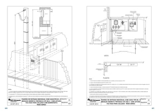 43 
  
 
 
 
  
 
 
 
 
  
1 - A caixa de dispositivo de proteção individual (porta base) deve ser provida de painel chapa de aço (placa de montagem) devidamente fixada e aterrada. Esta caixa 
poderá ser instalada na lateral da caixa M ou na parte superior desta conforme sugestão neste desenho e observado também o desenho nº 21 do L.I.G.; 
3 - Os cabos para o ramal alimentador da caixa tipo E devem ser do tipo extraflexíveis e possuírem terminais do tipo ilhós em suas pontas para a conexão segura ao 
medidor. 
Desenho: 
Sequência: 
2 - As caixas tipo E e M devem ser providas de placas universal metálica para fixação do medidor e equipamentos; 
PADRÃO DE ENTRADA INDIVIDUAL COM CAIXATIPO M + E 
MEDIÇÃO INDIRETA TRIFÁSICA ATÉ 300 A - COM LEITURA 
VOLTADA PARA CALÇADA COM SOBREPORTA 
NOTAS: 
LIG BT 2014 4/9 
REDE AÉREA 
 
 
 
  
CHAVE SECC. 
NH 250/400 A 
SOB CARGA 
SEM FUSÍVEIS 
 
 
 
 
 
 
CHAVE SECC. 
NH 250/400 A 
SOB CARGA 
COM FUSÍVEIS 
 
 
# 8 x 2,5 mm² 
 
 
 
 
 
 
 
 
 
 
 
 
 
 
 
 
 
 
 
 
 
  
 
 
 
 
 
 
 
 
 
 
 
3 - O Eletroduto de entrada deve ser dimensionado de acordo com a tabela IV do L.I.G. A instalação deste eletroduto deverá ser provida de bucha e arruela na chegada a caixa e de 
luvas rosqueáveis em todas as junções. 
5 - A caixa de dispositivo de proteção individual (porta base) pode ser instalada na lateral da caixa M ou na parte superior desta conforme sugestão neste desenho e observado 
também o desenho nº 21 do L.I.G.. 
8 - Em algumas situações pode a AES Eletropaulo necessitar que a instalação do bloco de aferição seja feita no compartimento de proteção no interior da caixa tipo E situado abaixo 
da medição para o qual o cliente deve providenciar a instalação de um suporte metálico para a fixação do mesmo. 
43 
6 - O Eletroduto a ser instalado para a medição, entre a caixa tipo M e a caixa tipo E, deve ser embutido no piso e parede, sendo permitida somente a utilização aparente de 
Eletroduto de aço desde que devidamente fixado e somente em paredes. 
Desenho: 
Sequência: 
1 - A caixa ''M'' deve ser instalada no limite de propriedade com a via pública, com recuo máximo de 1,00 m. 
2 - A caixa E deve ficar distante da caixa M no máximo 1,00 m. 
4 - A chave seccionadora de entrada, no interior da caixa tipo M deverá ser do tipo seca com abertura sob carga. 
7 - Aterrar fundo de chapa de aço (placa de montagem). 
PADRÃO DE ENTRADA INDIVIDUAL COM CAIXA TIPO M + E 
MEDIÇÃO INDIRETA TRIFÁSICA ATÉ 300 A - COM LEITURA 
NOTAS: 
LIG BT 2014 VOLTADA PARA CALÇADA - REDE AÉREA 
5/9 
320 321 
 