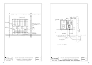 Medidor do sistema de prevenção 
e combate a incêndio 
Caixa de Medição Tipo E, M ou H 
CHAVE SECC. 
NH 250/400 A 
SOB CARGA 
SEM FUSÍVEIS 
DISJ. 
CHAVE SECC. 
SOB CARGA 
OU 
DISJUNTOR 
Eletrodutos do 
Ramal de Entrada  
61 
Desenho: 
Sequência: 
Barramento Principal 
Nível do piso acabado 
LIGAÇÃO DE MEDIÇÃO PARA O SISTEMA DE 
PREVENÇÃO E COMBATE A INCÊNDIO 
Disjuntores 
de entrada 
Cabos do Ramal 
de Entrada 
LIG BT 2014 EM CABINE DE BARRAMENTOS 
1/1 
 
 
62 
Desenho: 
Sequência: 
 
LIGAÇÃO DE MEDIÇÃO PARA O SISTEMA DE 
PREVENÇÃO E COMBATE A INCÊNDIO 
 1/2 
EM ENTRADA INDIVIDUAL - REDE SUBTERRÂNEA 
374 375 
 