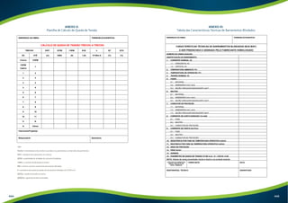 ANEXO XI: 
Tabela das Características Técnicas de Barramentos Blindados 
ANEXO XI: Tabela das Características Técnicas de Barramentos Blindados 
ENDEREÇO DA OBRA: 
TORRE/BLOCO/EDIFÍCIO: 
CARACTERÍSTICAS TÉCNICAS DE BARRAMENTOS BLINDADOS (BUS-WAY) 
A SER PREENCHIDA E ASSINADA PELO FABRICANTE HOMOLOGADO 
NÚMERO DE HOMOLOGAÇÃO: 
IDENTIFICAÇÃO DO BARRAMENTO: 
1. CORRENTE NOMINAL (A) 
1.1. HORIZONTAL (A) 
1.2. VERTICAL (A) 
2. TEMPERATURA AMBIENTE (ºC) 
3. TEMPERATURA DE OPERAÇÃO (ºC) 
4. TENSÃO NOMINAL (V) 
5. FASES 
5.1. MATERIAL 
5.2. DIMENSÕES (mm x mm) 
5.3. SEÇÃO CIRCULAR EQUIVALENTE (mm²) 
6. NEUTRO 
6.1. MATERIAL 
6.2. DIMENSÕES (mm x mm) 
6.3. SEÇÃO CIRCULAR EQUIVALENTE (mm²) 
7. CONDUTOR DE PROTEÇÃO 
7.1. MATERIAL 
7.2. DIMENSÕES (mm x mm) 
7.3. SEÇÃO CIRCULAR EQUIVALENTE (mm²) 
8. CORRENTE DE CURTA DURAÇÃO (1s) kAef 
8.1. FASE 
8.2. NEUTRO 
8.3. CONDUTOR DE PROTEÇÃO 
9. CORRENTE DE CRISTA (kA Pico) 
9.1. FASE 
9.2. NEUTRO 
9.3. CONDUTOR DE PROTEÇÃO 
10. RESISTÊNCIA POR FASE NA TEMPERATURA OPERATIVA (mΩ/m) 
11. REATÂNCIA POR FASE NA TEMPERATURA OPERATIVA (mΩ/m) 
12. GRAU DE PROTEÇÃO 
13. PESO (kg/m) 
14. NORMAS 
15. PARÂMETRO DE QUEDA DE TENSÃO (V/100 m.A) – K – COS Ø = 0,92 
NOTA: Valores de carga concentrada, trecho a trecho e na corrente nominal. 
LOGOTIPO DO FABRICANTE 
ANEXO II EM FOLHA DE 
PAPEL TIMBRADO 
FABRICANTE: DATA: 
RESPONSÁVEL TÉCNICO 
ASSINATURA: 
ANEXO X: 
Planilha de Cálculo de Queda de Tensão 
ENDEREÇO DA OBRA: 
TORRE/BLOCO/EDIFÍCIO: 
CÁLCULO DE QUEDA DE TENSÃO TRECHO A TRECHO 
TRECHO DIST. QTDE I DEM. B.W. k QT QTA 
DE ATÉ (m) UNID. (A) I (A) V/100m.A (%) (%) 
Coluna CDPM 
CDPM 
1 
Cabina 
1 2 
2 3 
3 4 
4 5 
5 6 
6 7 
7 8 
8 9 
9 10 
10 11 
11 N 
N Ultimo 
Fabricante/Projetista: 
Responsável: 
Assinatura 
OBS: 
Trecho = nomenclatura dos trechos ou andares ou pavimentos ou intervalos de pavimentos. 
DIST. = distância de cada trecho em metros. 
QTDE = quantidade de unidades de consumo instaladas. 
I DEM. = corrente de demanda no trecho. 
BW = mínima corrente nominal do barramento blindado. 
k = parâmetro de queda de tensão do barramento blindado em V/100 m.A. 
QT(%) = queda de tensão no trecho. 
QTA(%) = queda de tensão acumulada. 
444 445 
 