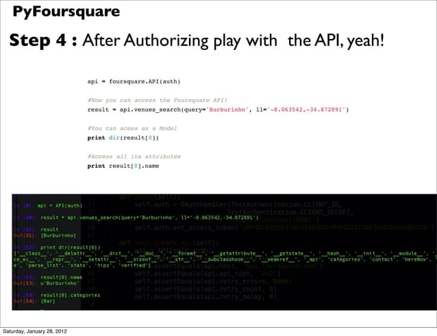 PyFoursquare: Python Library for Foursquare | PDF