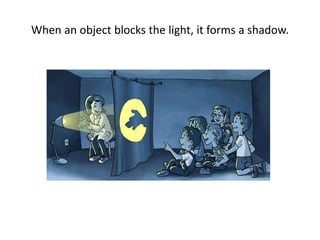 When an object blocks the light, it forms a shadow.
 