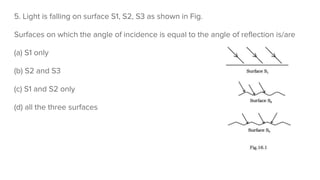 5. Light is falling on surface S1, S2, S3 as shown in Fig.
Surfaces on which the angle of incidence is equal to the angle of reflection is/are
(a) S1 only
(b) S2 and S3
(c) S1 and S2 only
(d) all the three surfaces
 