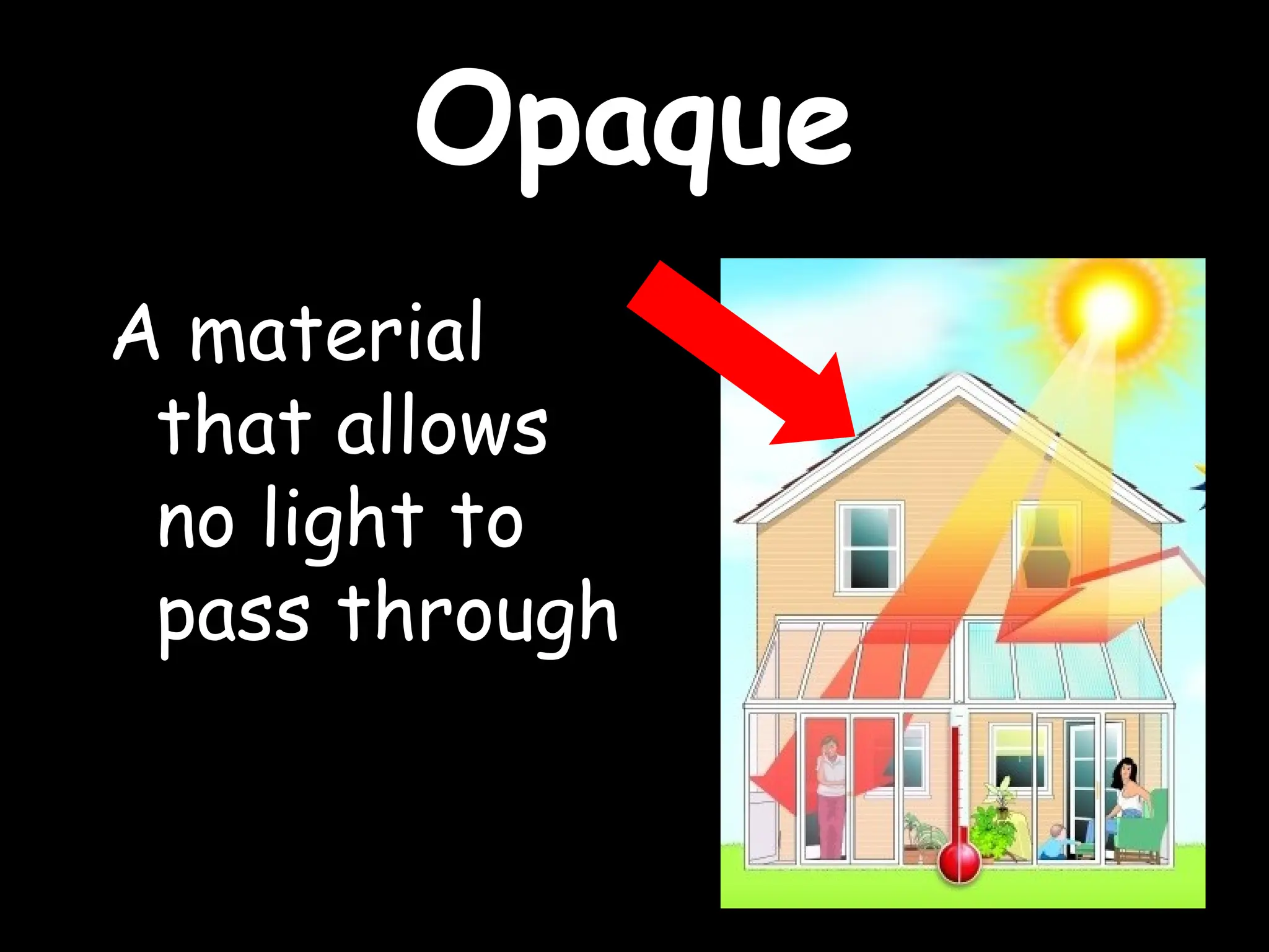 Opaque
Opaque
A material
that allows
no light to
pass through
 
