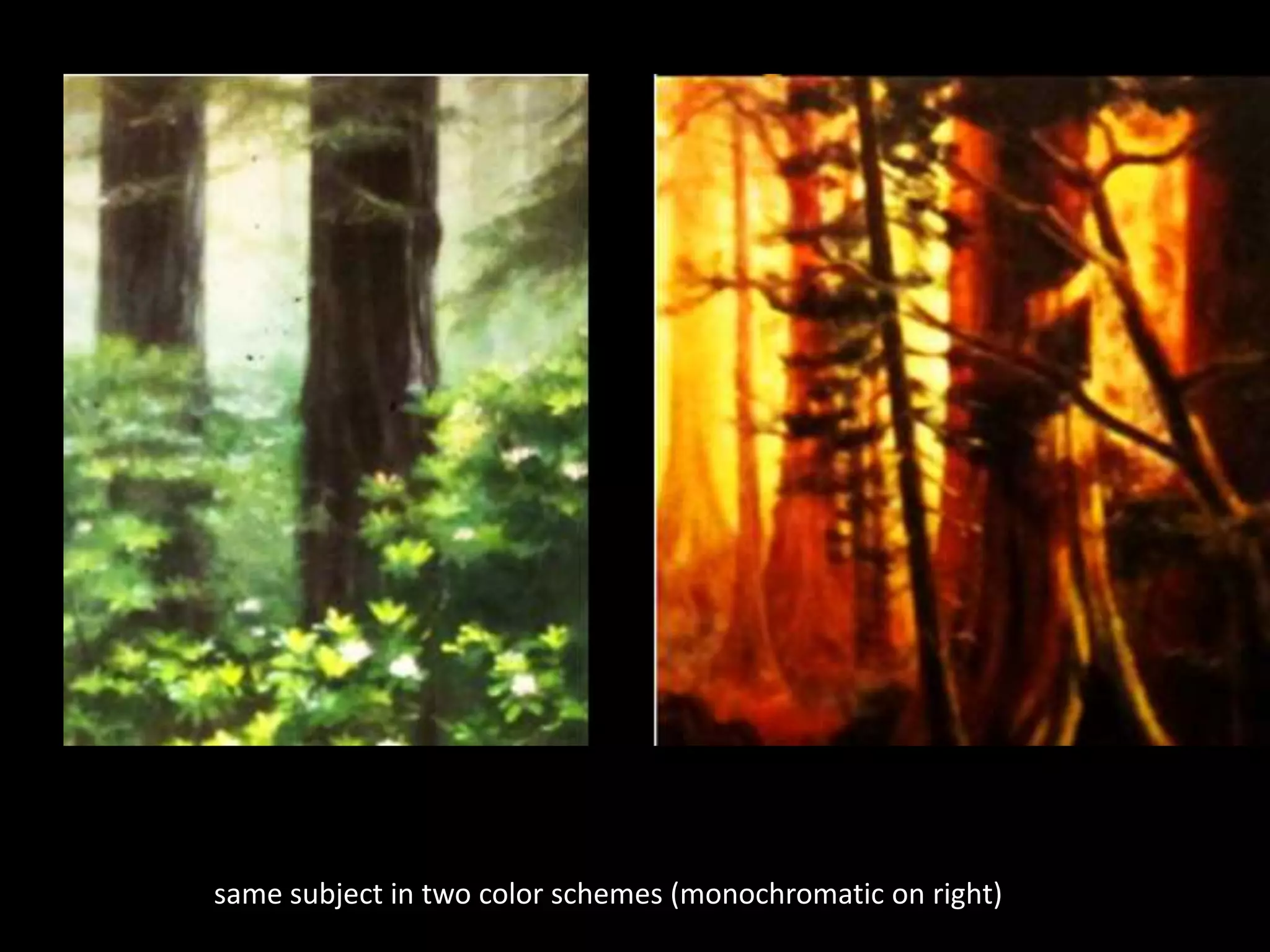 same subject in two color schemes (monochromatic on right)
 