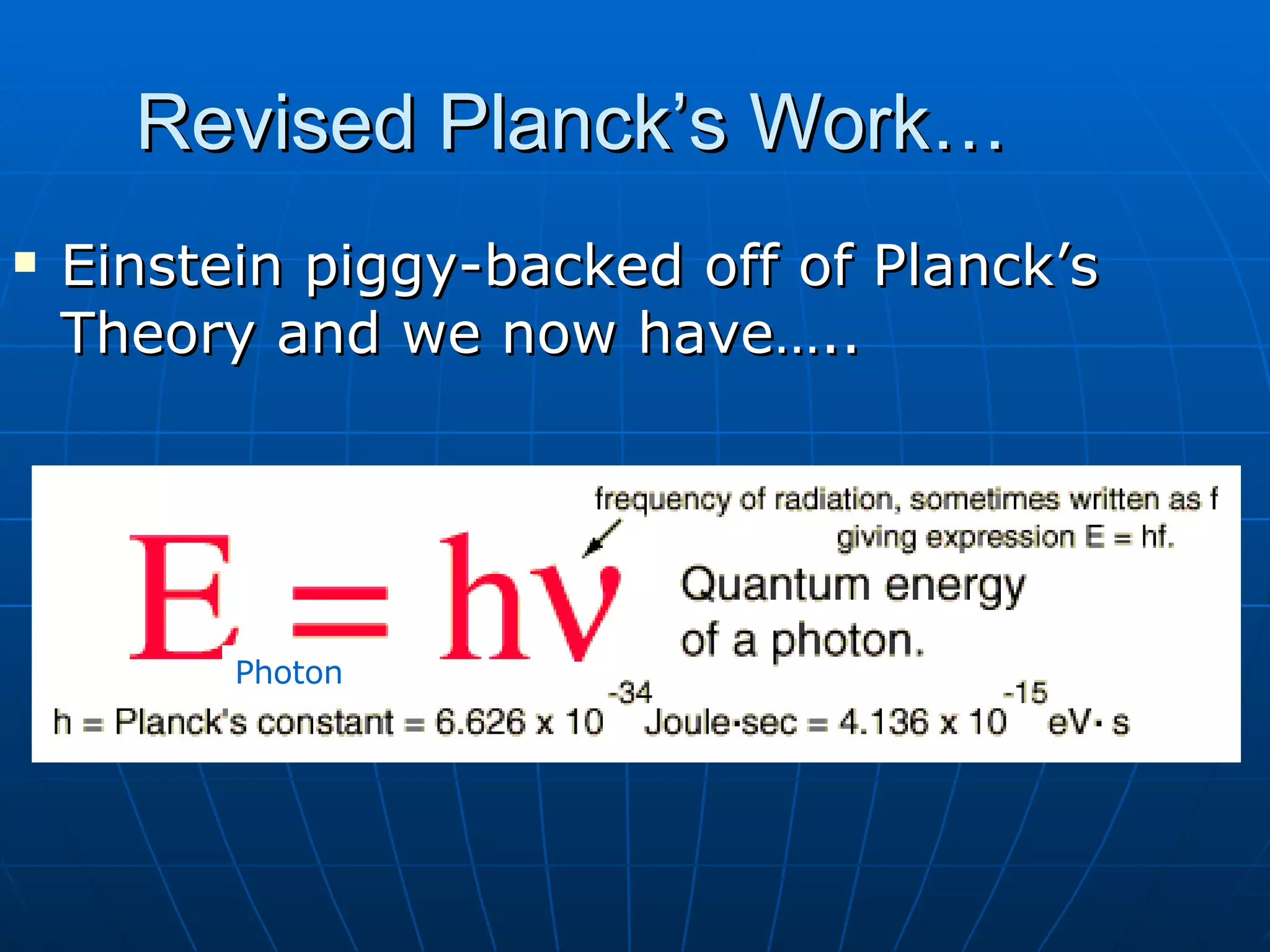 Revised Planck’s Work… Einstein piggy-backed off of Planck’s Theory and we now have….. Photon 
