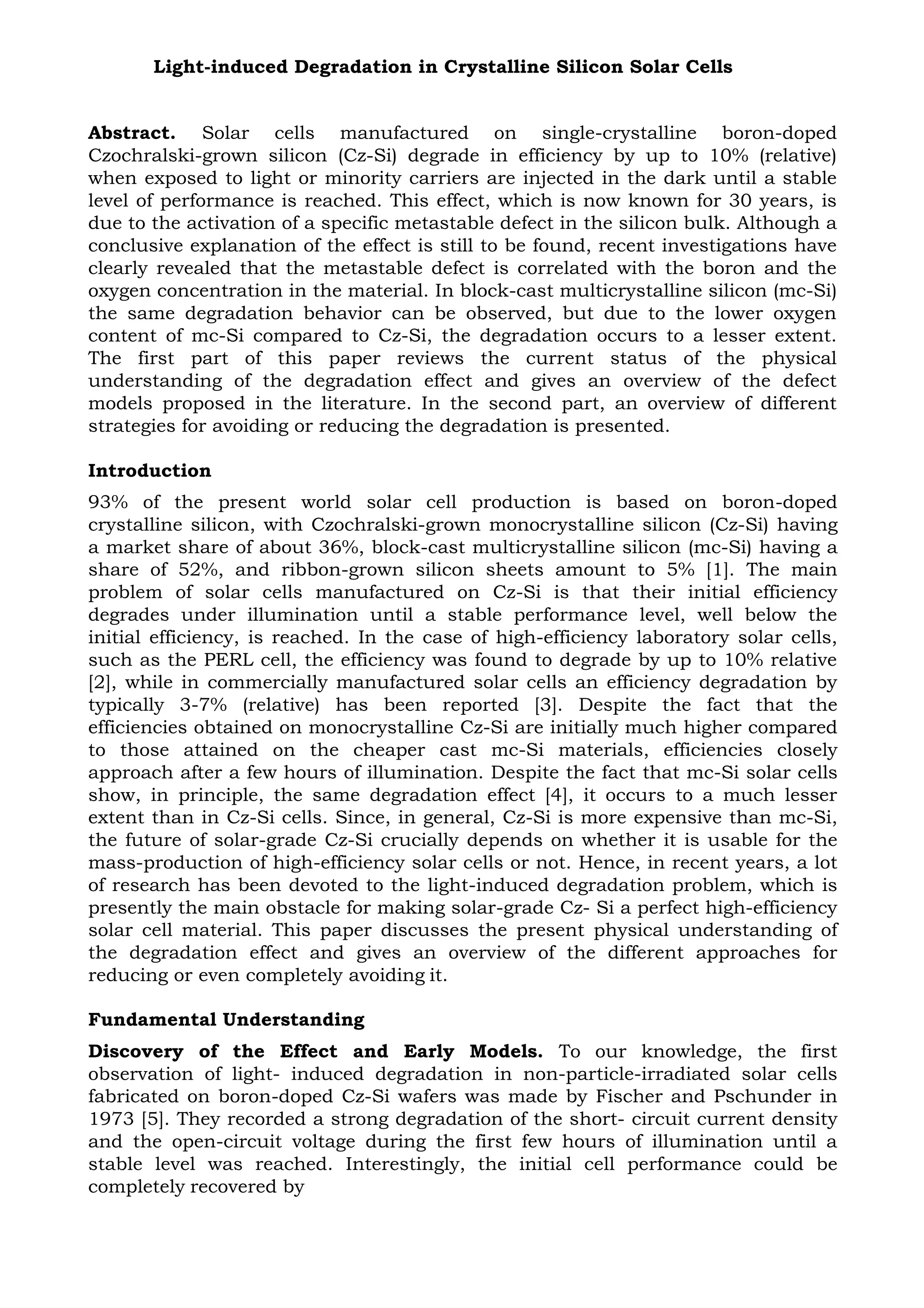 Light induced degradation in crystalline silicon solar cells | PDF