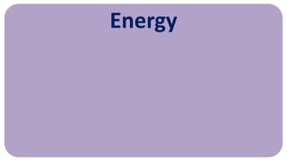 Energy
• Energy, in physics, the capacity for
doing work
• Because of energy, an object can
perform work or can heat the other
object or things.
 
