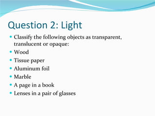 Light and sound science 2 ESO Bilingual | PPT