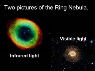 Two pictures of the Ring Nebula.  Infrared light Visible light 