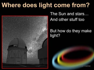 Where does light come from? The Sun and stars… And other stuff too But how do they make light? 