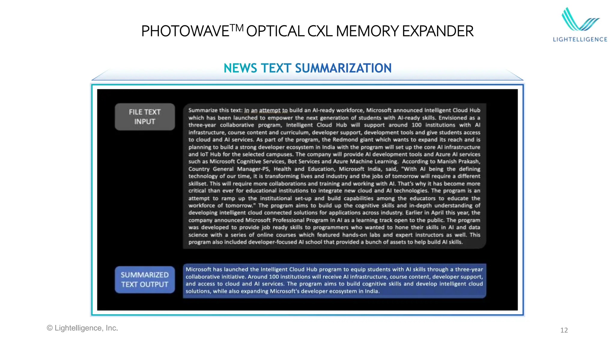 12
PHOTOWAVETM OPTICALCXL MEMORY EXPANDER
© Lightelligence, Inc.
 