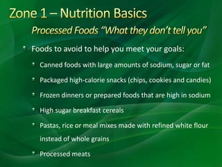 Five simple ways to avoid processed foods:
Read the ingredients label
Buy 100% whole grains (i.e. pastas, cereal, rice, cr...