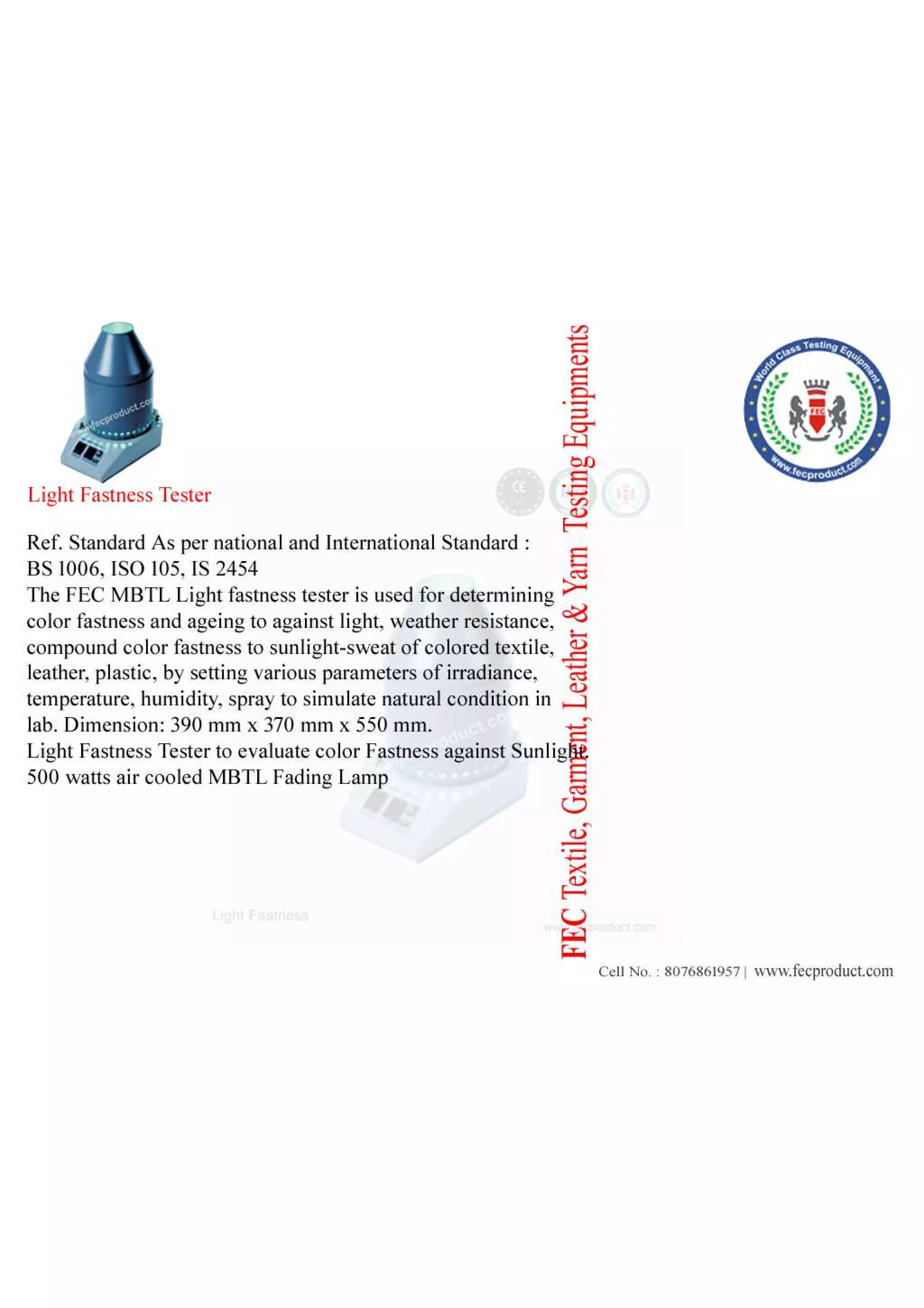 Light Fastness Tester | PDF