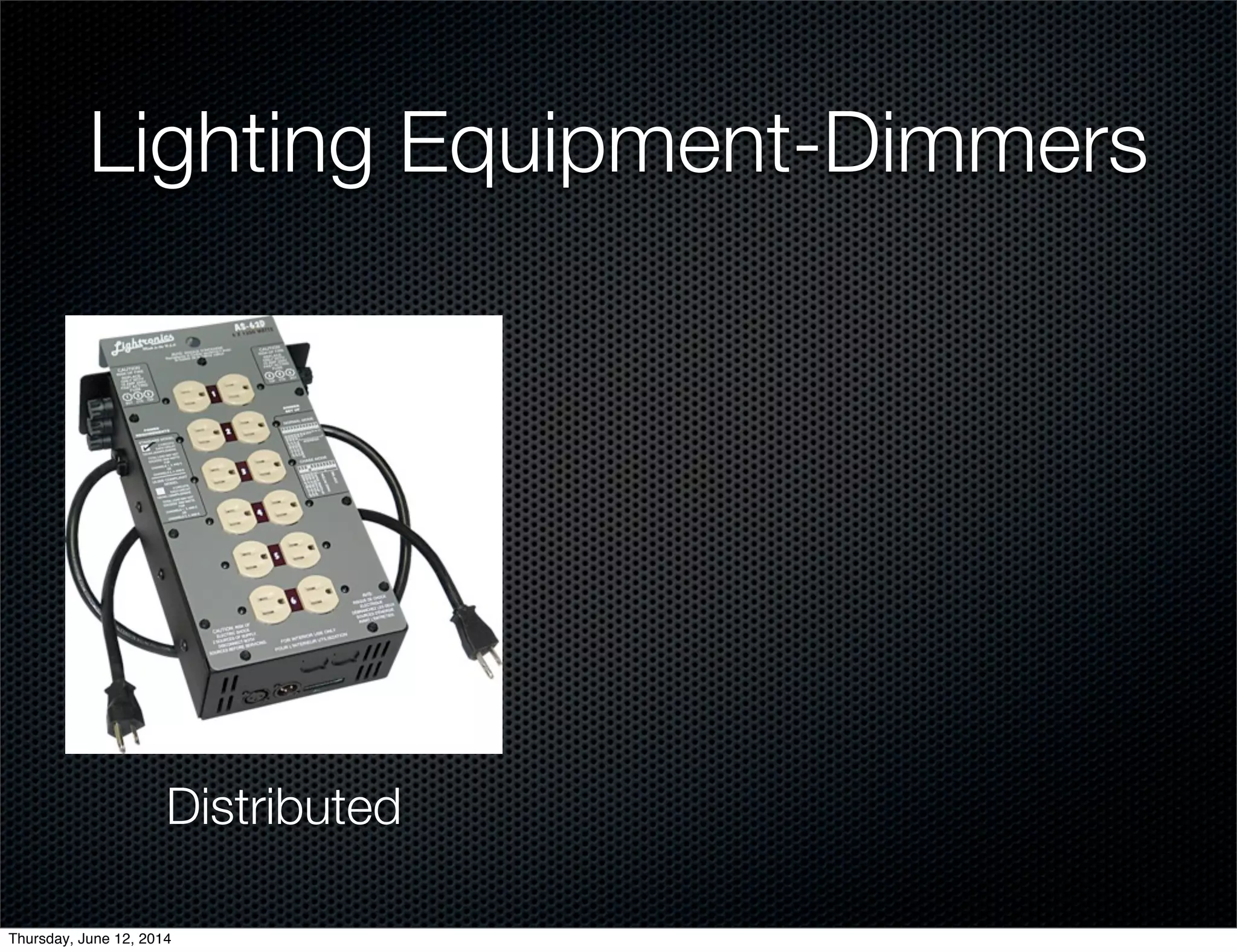 Lighting Equipment-Dimmers
Distributed
Thursday, June 12, 2014
 