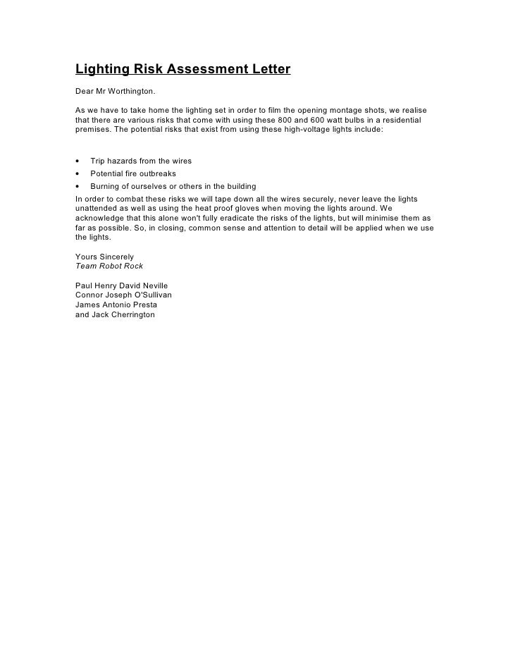 Lighting risk assessment letter