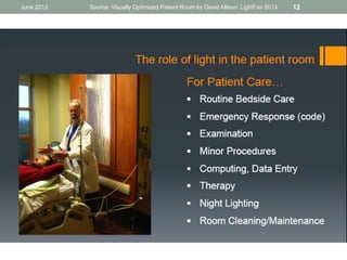 June 2013 Source: Visually Optimized Patient Room by David Allison. LightFair 2013 12
 