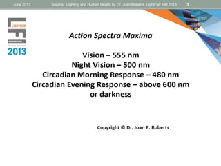 June 2013 Source: Lighting and Human Health by Dr. Joan Roberts. LightFair Int’l 2013 3
 