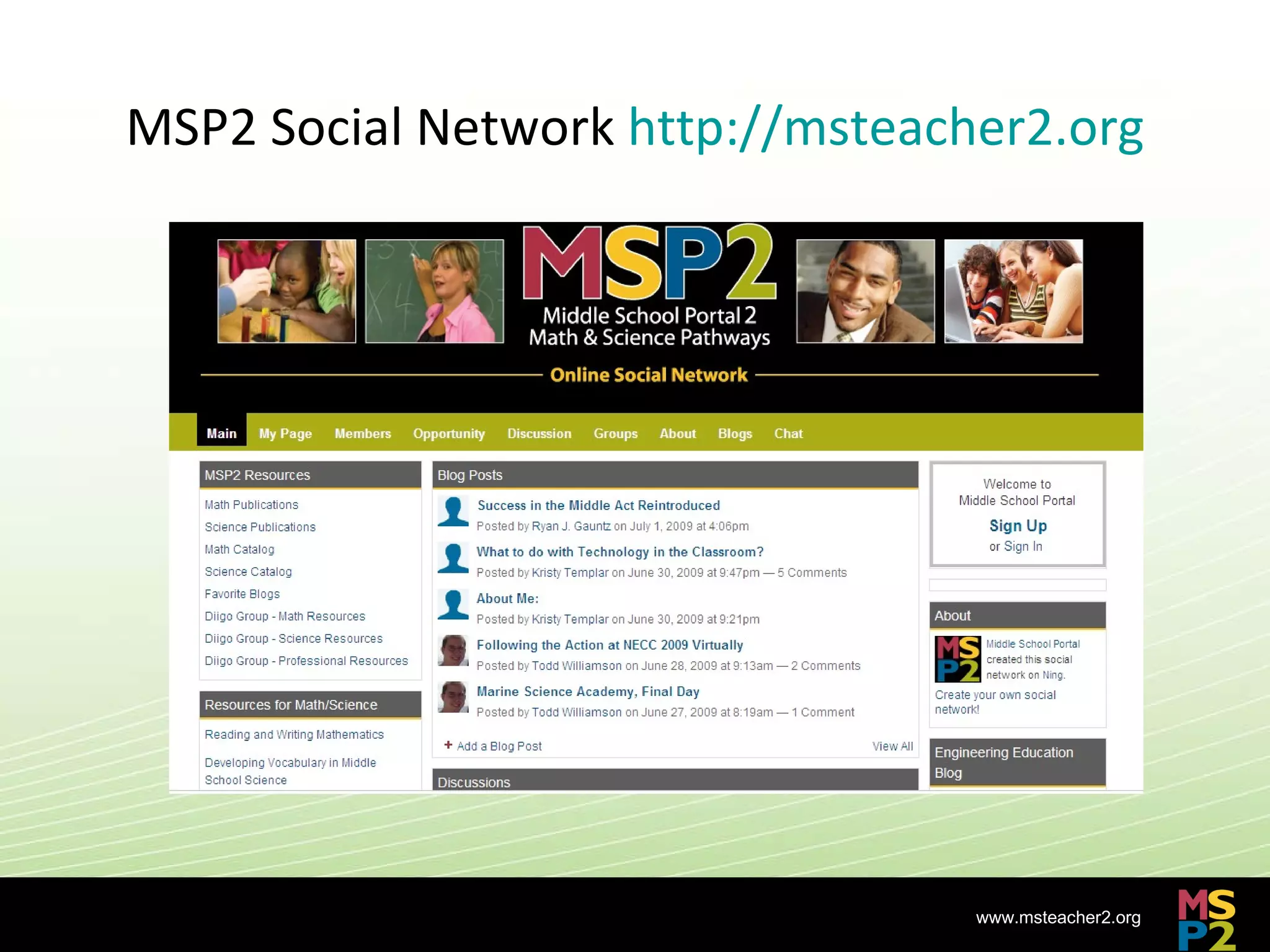 MSP2 Social Network  http://msteacher2.org 