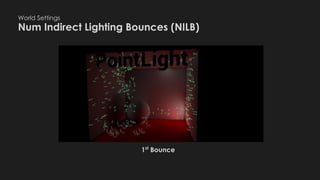 World Settings
Num Indirect Lighting Bounces (NILB)
1st
Bounce
 