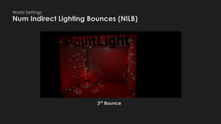 World Settings
Num Indirect Lighting Bounces (NILB)
3rd
Bounce
 