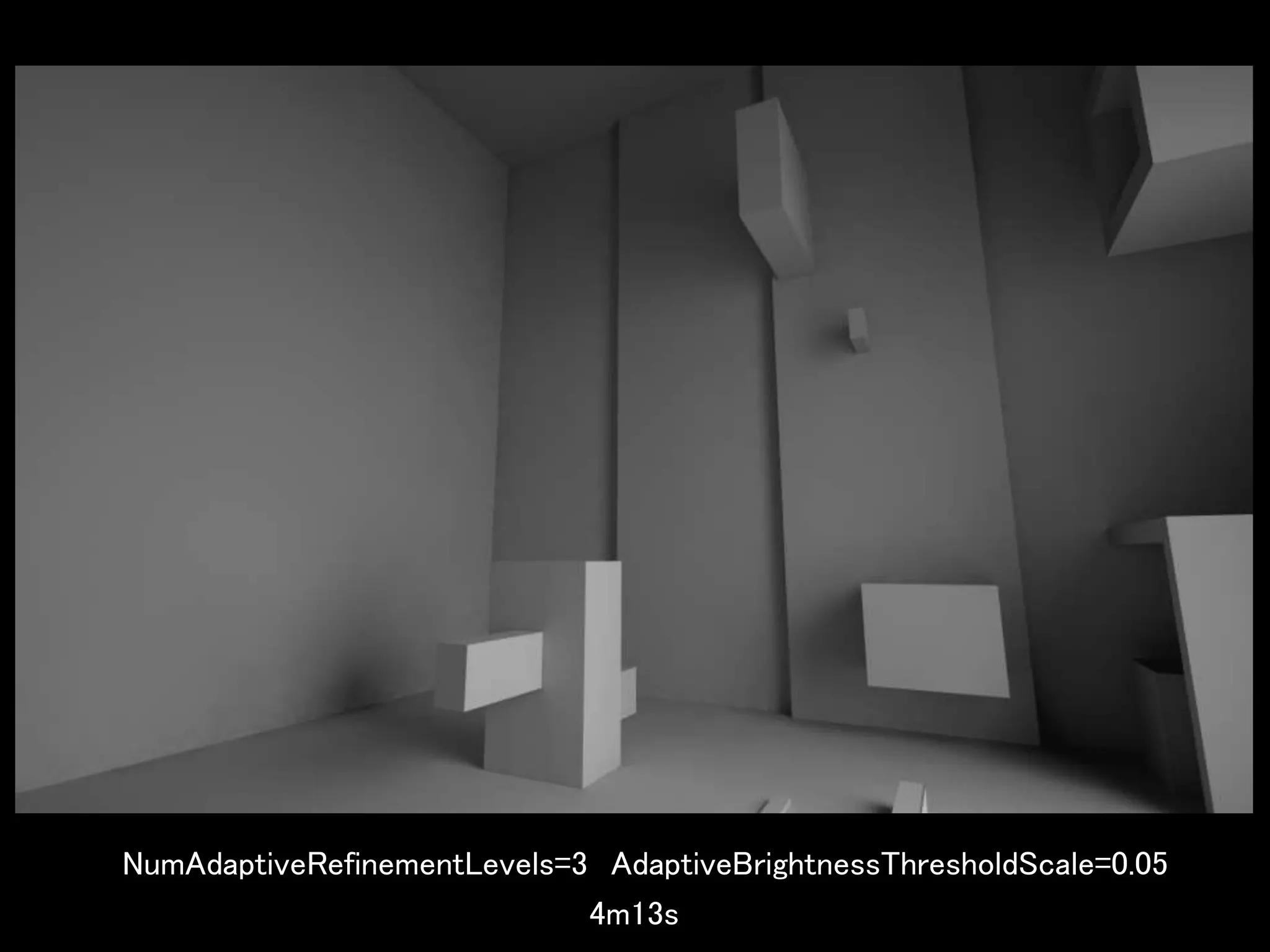 NumAdaptiveRefinementLevels=3 AdaptiveBrightnessThresholdScale=0.05
4m13s
 