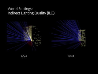 World Settings:
Indirect Lighting Quality (ILQ)
ILQ=1 ILQ=3
 
