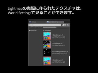 Lightmapの実際に作られたテクスチャは、
World Settingsで見ることができます。
 