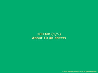 200 MB (1/5)
About 10 4K sheets
© 2016 SQUARE ENIX CO., LTD. All Rights Reserved.
 