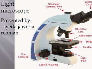 Light
microscope
Presented by:
syeda jaweria
rehman
 
