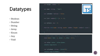  Boolean
 Number
 String
 Array
 Enum
 Any
 Void
 