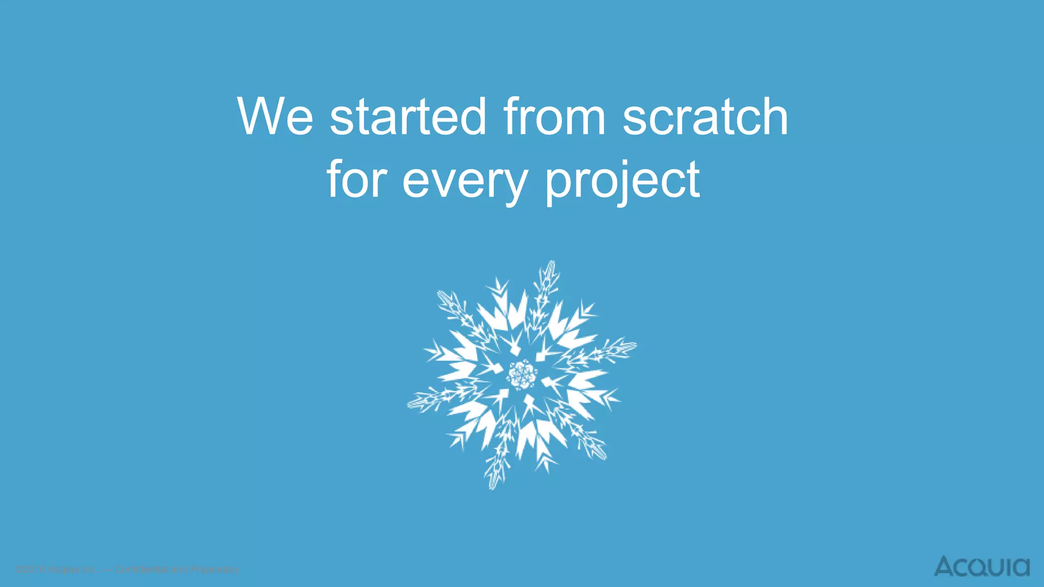 ©2016 Acquia Inc. — Confidential and Proprietary
We started from scratch
for every project
 