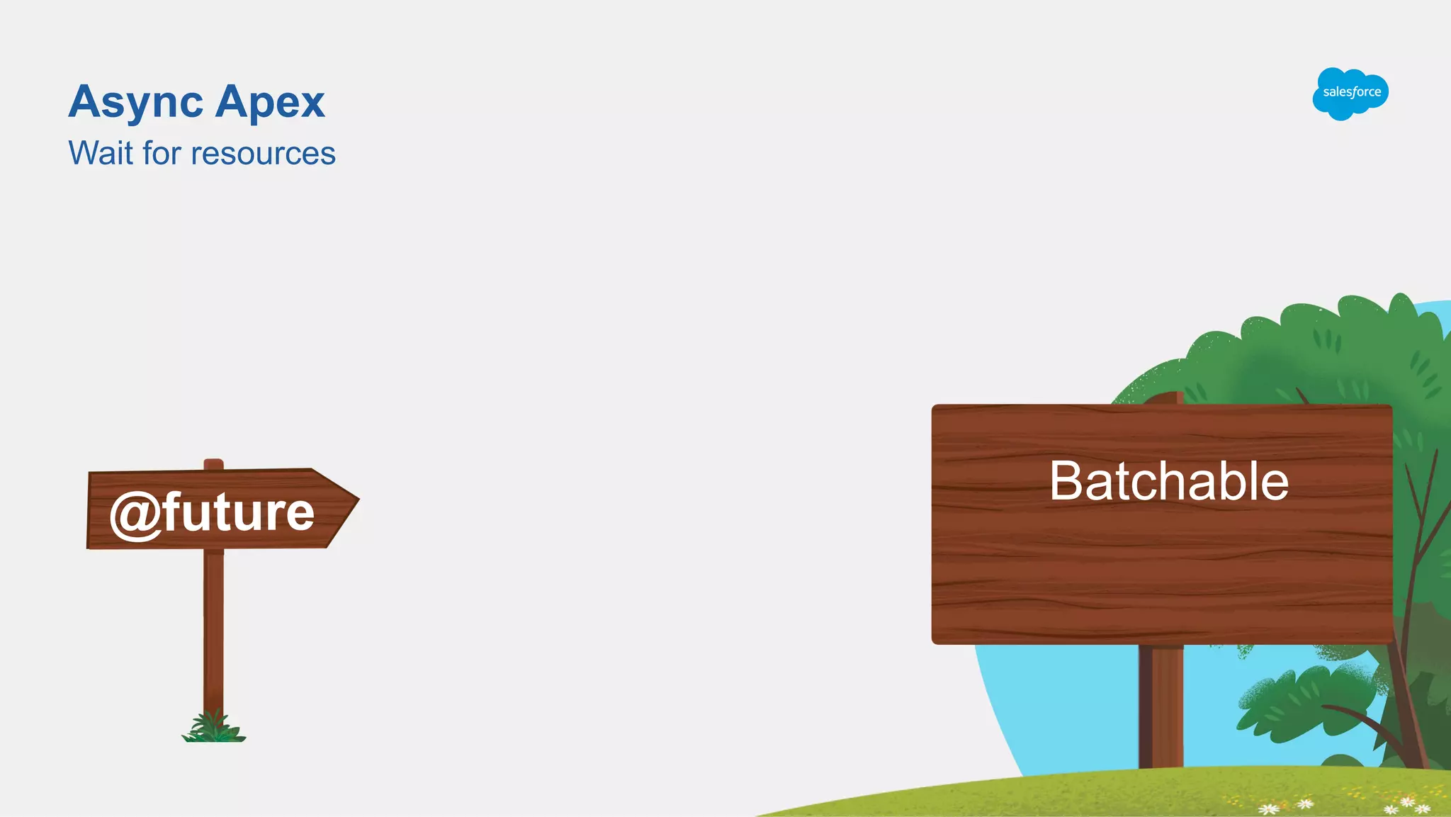 Async Apex
Wait for resources
Batchable
@future
 