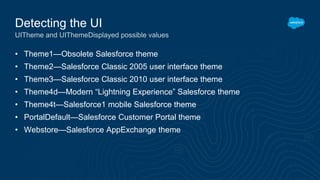 • Theme1—Obsolete Salesforce theme
• Theme2—Salesforce Classic 2005 user interface theme
• Theme3—Salesforce Classic 2010 ...