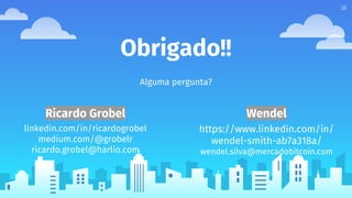 38
Obrigado!!
Alguma pergunta?
Ricardo Grobel
linkedin.com/in/ricardogrobel
medium.com/@grobelr
ricardo.grobel@harlio.com
Wendel
https://www.linkedin.com/in/
wendel-smith-ab7a318a/
wendel.silva@mercadobitcoin.com
 